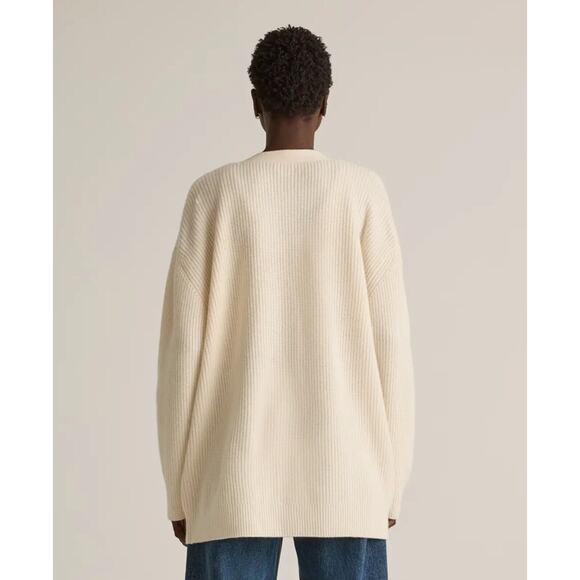 EUC Quince Ivory Mongolian Cashmere Oversized Boyfriend Cardigan Sweater S 0650 - Picture 2 of 11